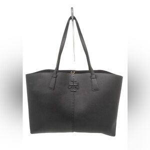 Tory Burch McGraw black pebbled leather large tote bag